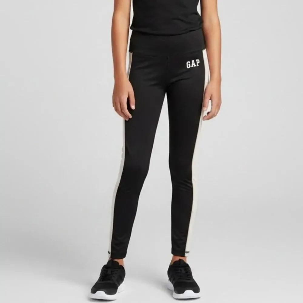 Gap Fit Youth Size S Black White Stripe Stretch Leggings Active Pants